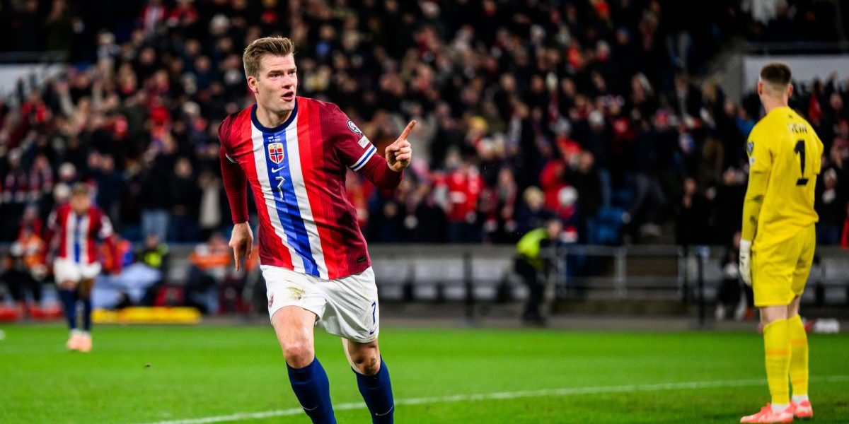 Alexander Sørloth fra Norge feirer 2-0-målet under FIFA World Cup-kvalifiseringskampen mellom Norge og Estland 13. november 2025 i Oslo. Photo: BILDBYRÅN